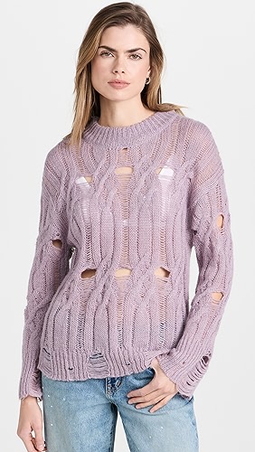 Moon River Pullovers Grunge Detail Effect At Bottom Sweep Sweater.