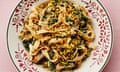Rukmini Iyer's mushroom, leek and spinach tagliatelle with lemon and parsley pangrattato 11