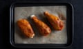 Three 'chicken wings' made of mock meat