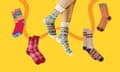 A title composition of multi-coloured woollen socks