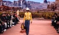 A model presents a creation by Pharrell Williams for Louis Vuitton during men's fashion week in Paris, France.