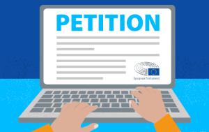 Person submitting a petition to the European Parliament writing on a laptop