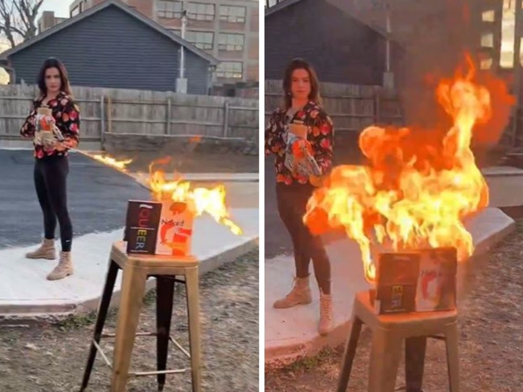 24-year-old running for Missouri’s Secretary of State burns books. Picture: X