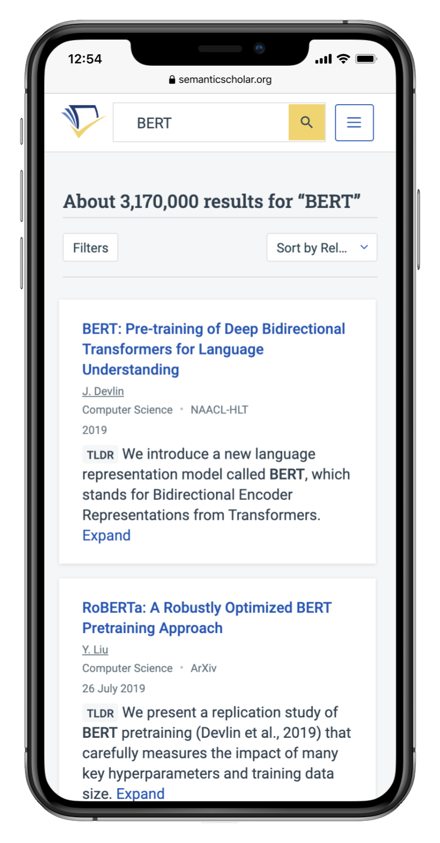 Semantic Scholar's TLDR feature on mobile.