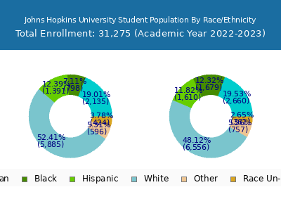 Johns Hopkins University 2023 Student Population by Gender and Race chart