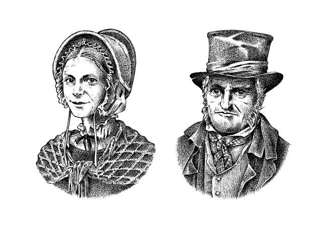 Old man and woman in  Victorian era clothes