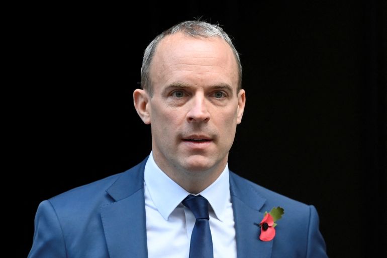 British Deputy Prime Minister and Justice Secretary Dominic Raab walks outside Number 10 Downing Street