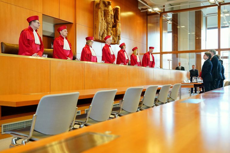 Members of second senate of the German Constitutional Court delivering verdict