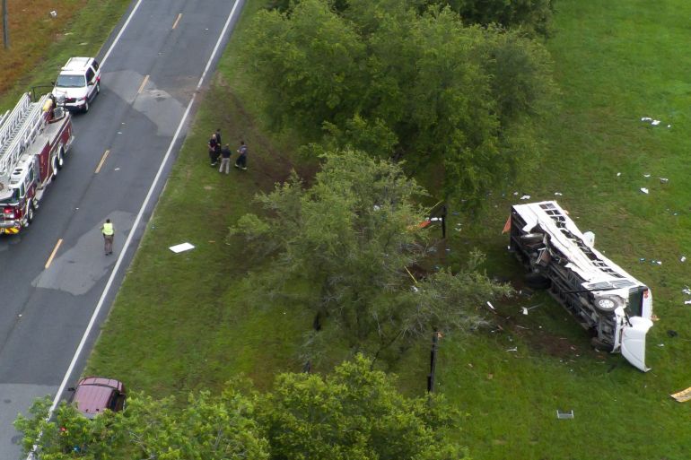Emergency crews on the scene of a bus crash in the US state of Florida