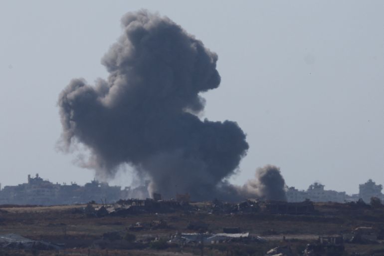 Smoke rises from an explosion following an Israeli airstrike in northern Gaza, May 15, 2024. [Amir Cohen/Reuters]