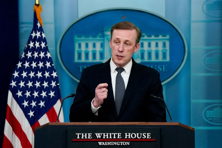 US National Security Advisor Jake Sullivan speaks during a press briefing at the White House in Washington DC