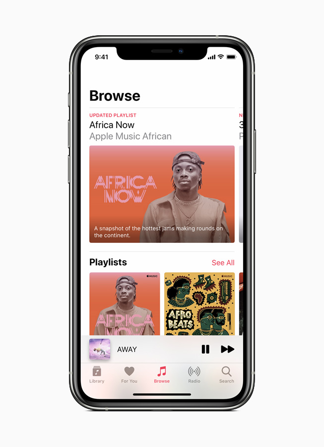 Apple Music playlist Africa Now displayed on iPhone.