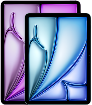 13 吋 iPad Air 和 11 吋 iPad Air 的正面圖，突顯尺寸差異。