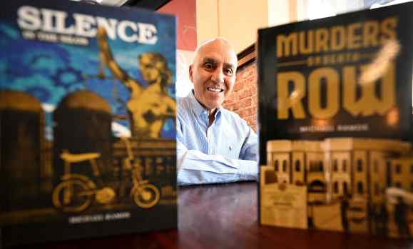 Michael Ramos sits in the Bricks and Birch coffee shop in Redlands on Wednesday, May 15, 2024, where he has written much of his first two crime novels. The former San Bernardino County district attorney and retired prosecutor, is crafting his third crime novel in a trilogy.  (Photo by Will Lester, Inland Valley Daily Bulletin/SCNG)
