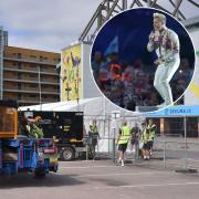 The set-up is under way at Carrow Road ahead of the Take That concert