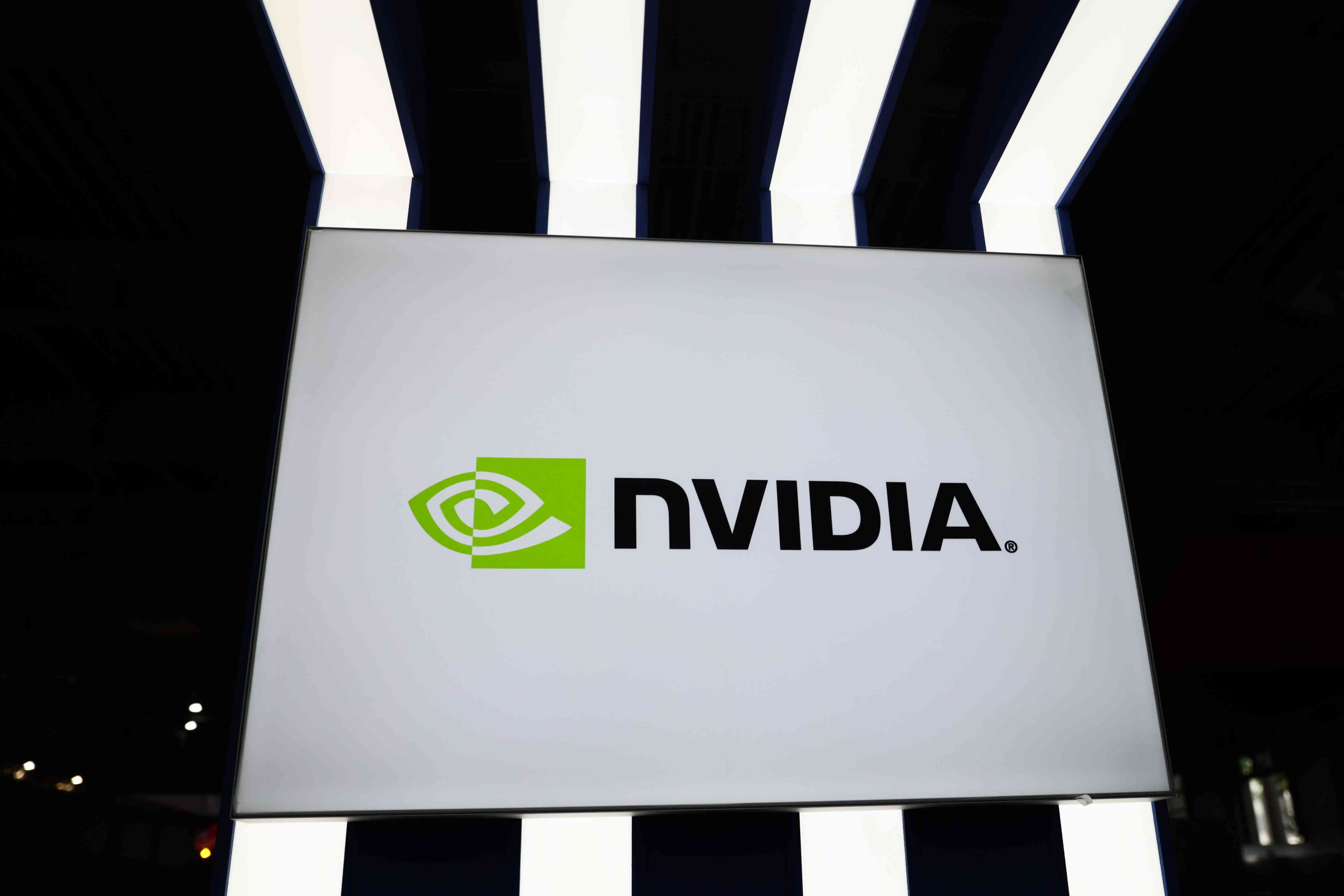 The Nvidia logo on display at an event.