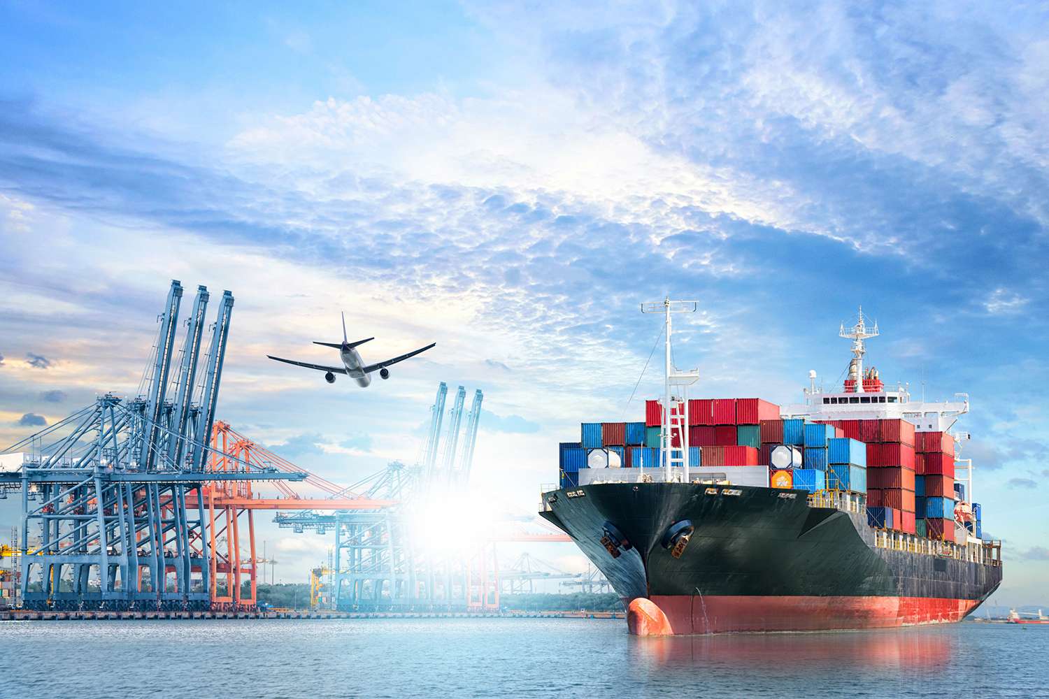 Logistics and Transportation of International Container Cargo Ship and Cargo Plane