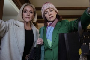 "A Classic New York Character" -- After the loathed co-op board president (guest star Linda Lavin) of a luxury pre-war building falls off her balcony to her death, Elsbeth and Kaya are called to the scene to dig for a lead when they meet Joann (guest star Jane Krakowski), a high-powered Manhattan real estate broker with huge clients and even bigger secrets.   Pictured (L-R):  Jane Krakowski as Joann Lenox and Carrie Preston as Elsbeth Tascioni  Photo: Elizabeth Fisher/CBS ©2024 CBS Broadcasting, Inc. All Rights Reserved.
