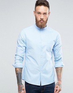 Голубая оксфордская рубашка скинни с воротом на пуговице ASOS - Синий