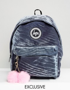 Эксклюзивный серый бархатный рюкзак с розовым помпоном Hype - Серый