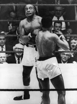 Sonny Liston and Cassius Clay (Muhammad Ali) during their fight for the heavyweight championship in 1964.