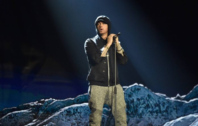 Eminem performs on stage during the MTV EMAs 2017 held at The SSE Arena, Wembley on November 12, 2017 in London, England. (Photo by Kevin Mazur/WireImage)