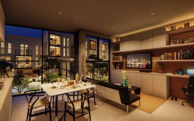 Interior Render of Odyssey Active Living, Living space night