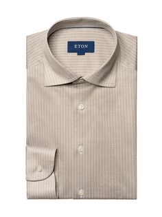 Рубашка узкого кроя в тонкую полоску из роскошного трикотажа Eton, бежевый