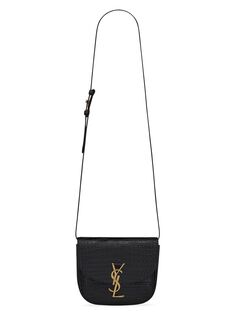 Маленькая сумка-портфель Kaia из блестящей кожи с тиснением под крокодила Saint Laurent