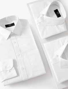 Рубашки приталенного кроя с длинными рукавами укороченной длины, 3 шт. Marks &amp; Spencer, белый