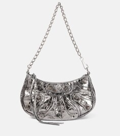 Кожаная сумка через плечо Le Cagole Mini Balenciaga, серебряный