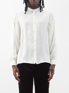 Шелковая рубашка с воротником-стойкой Saint Laurent, белый