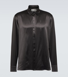 Рубашка yves из шелкового атласа Saint Laurent, черный