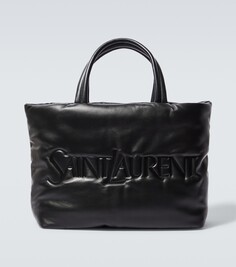 Кожаная большая сумка с логотипом Saint Laurent, черный