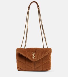 Миниатюрная замшевая сумка на плечо puffer toy Saint Laurent, коричневый