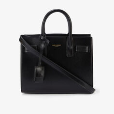 Кожаная сумка-тоут с логотипом Nano Sac de Jour Saint Laurent, черный