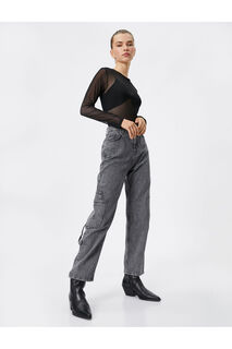 Джинсовые брюки с высокой талией, прямые брюки - Eve Jeans Koton, серый