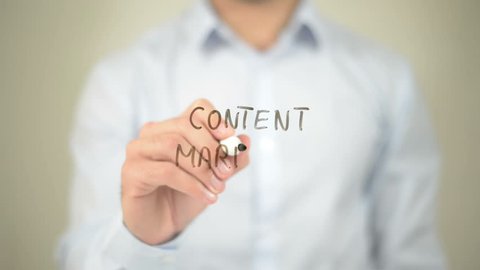 Content Marketing, Man writes on Transparent Screen Stock Video
