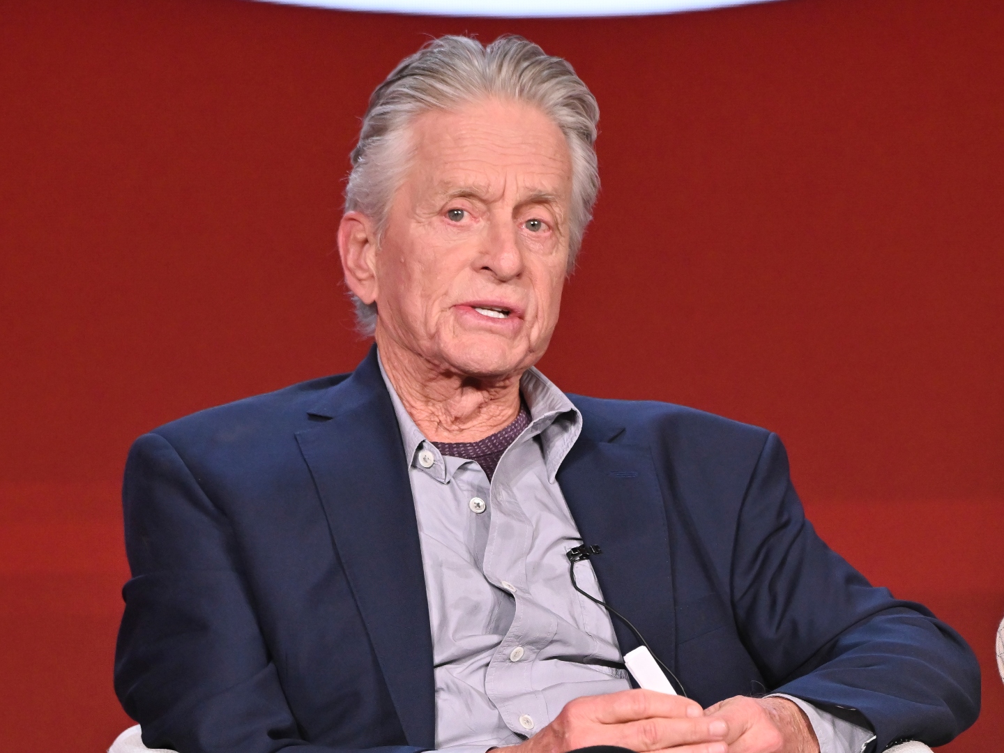 Michael Douglas of 'Franklin' speaks at the Apple TV+ presentations at the TCA Winter Press Tour held at The Langham, Huntington on February 5, 2024 in Pasadena, California.