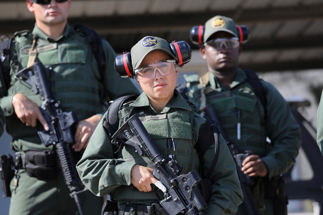 Border Patrol trainee Stevany Shakare, 24, takes part in a weapons training class at the U.S. Border Patrol Academy on Aug. 3, 2017, in Artesia, New Mexico. The agency preferences agents who act more like soldiers than guardians.