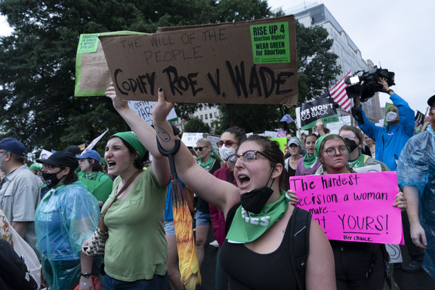 Abortion-rights activists march to the White House during a rally.