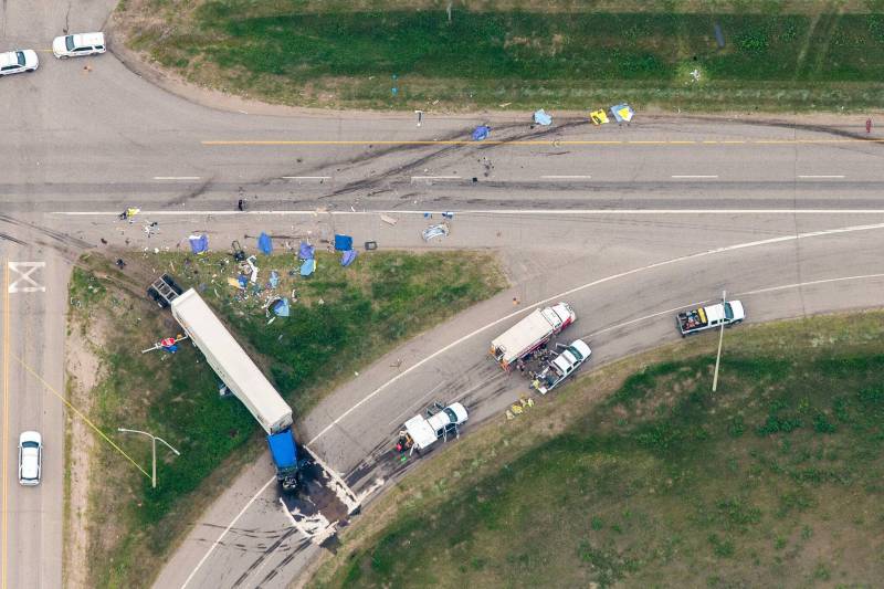 MIKAELA MACKENZIE / FREE PRESS
                                The scene of the collision that killed 17 people on the Trans-Canada Highway near Carberry last June 15.