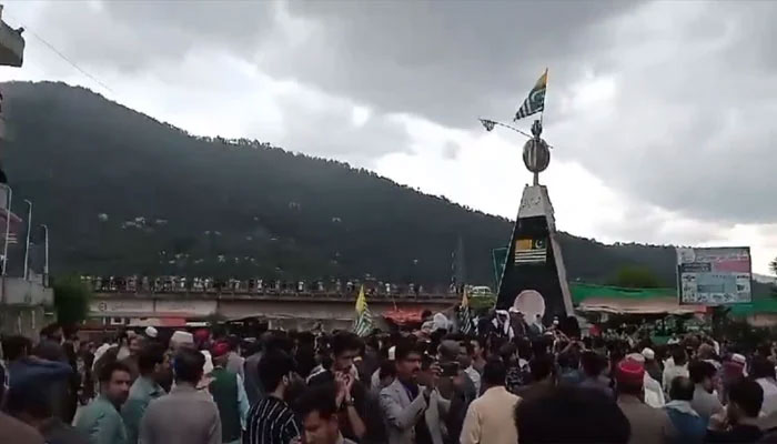 The picture shows people protesting in Azad Jammu and Kashmir. — X/@ansar22522/File