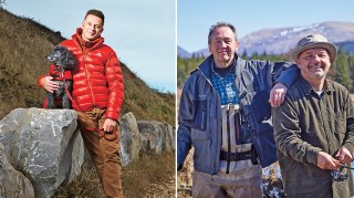 Gorpcore style icons: Chris Packham in a Mountain Equipment jacket; Paul Whitehouse and Bob Mortimer in Gone Fishing