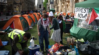 Students have been protesting against the war in Gaza outside King’s College, Cambridge