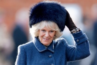 Camilla in 2009, wearing a hat made with real fur