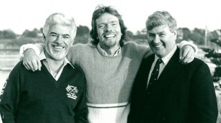 Toleman with Richard Branson and yachtsman Chay Blyth on the Virgin Atlantic Challenger, which attempted the fastest surface crossing of the North Atlantic in 1985