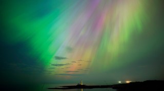 The northern lights over St Mary’s Lighthouse in Whitley Bay on the northeast coast