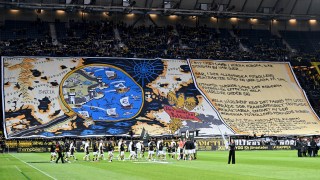 Supporters of AIK held up a banner showing their opposition to VAR when the Swedish season began in April