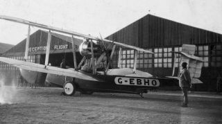 Squadron-Leader Archibald Stuart MacLaren’s plane is prepared for its aerial circumnavigation attempt in 1924
